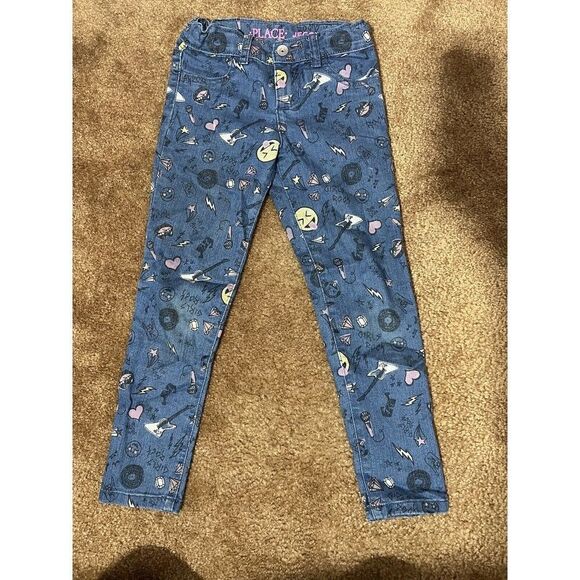 Children's Place Girl's Rock Emoji Denim Jegging Size 6 - Picture 4 of 6